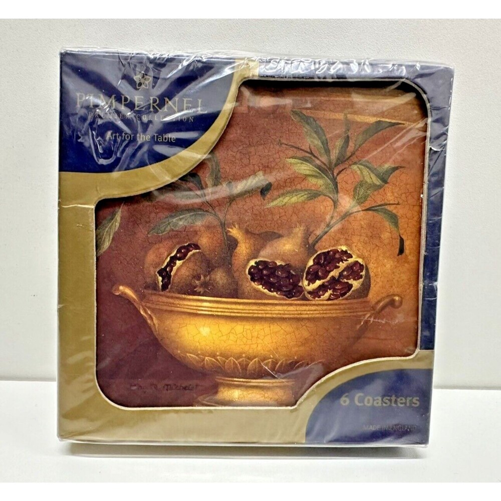 Pimpernel Premier Collection Majolica Fruits Box of 6 Coasters England Cork